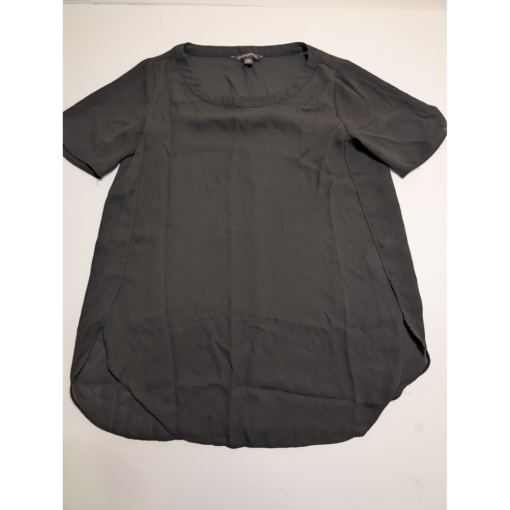 Banana Republic Womens XS Black Short Sleeve‎ Scoop Neck High Low Blouse Top